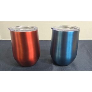 OGGI Stainless Steel Wine Tumbler12oz-1) Maroon&1) Blue w/Sip/Straw Lid Set of 2